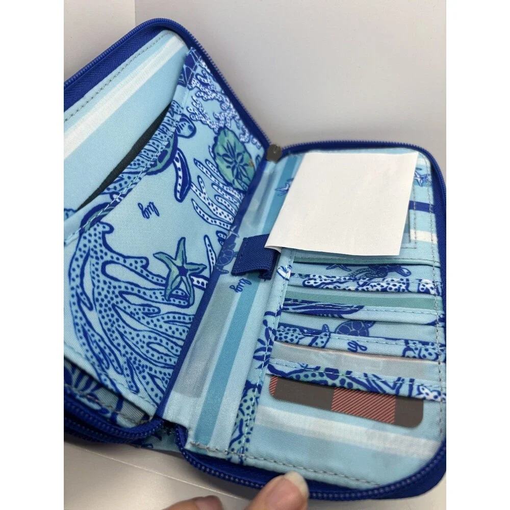 NWT Lug long Splits Compact RFID Wallet wristlet blue ocean starfish turtles